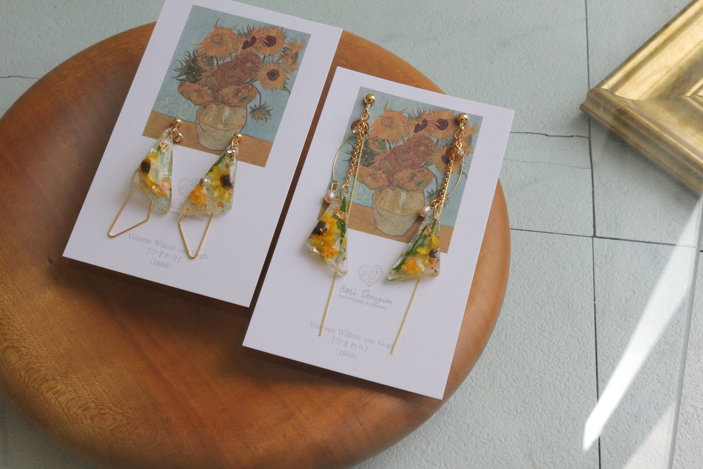 Gogh Inspired Triangular Floral Earrings-ひまわり