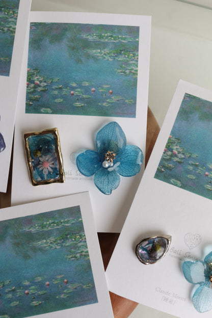 Monet Inspired Flower and Medallion No.15 ピアスTitanium Pierce 睡蓮