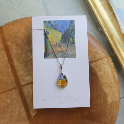Gogh's Inspired Necklace -Café Terrace at Night -夜のカフェ・テラスフォーラム広場　ロジウムカラーネックレス
