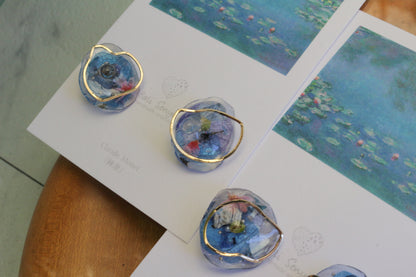 Monet Inspired Flower Medallion Earrings No.3 樹脂ノンホールピアス Plastic Clip-on 睡蓮