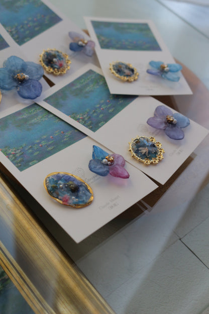 Monet Inspired Flower and Medallion No.11 ピアスTitanium Pierce 睡蓮