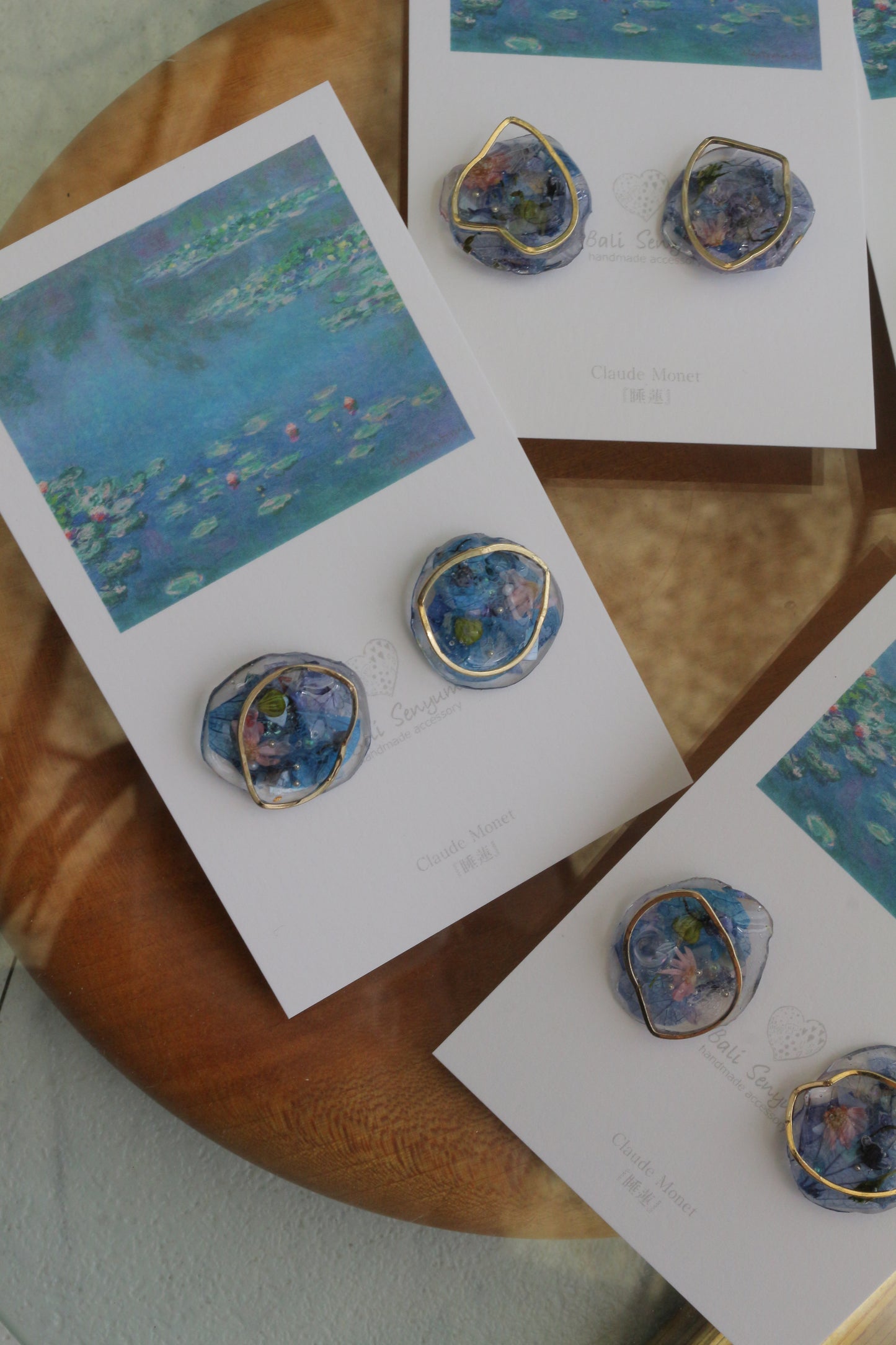 Monet Inspired Flower Medallion Earrings No.1 ピアスTitanium Pierce 睡蓮