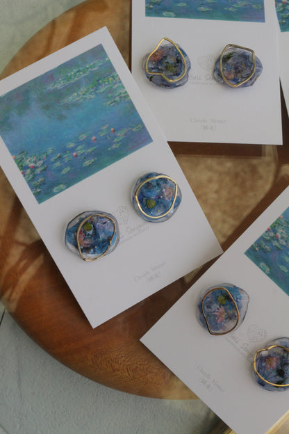 Monet Inspired Flower Medallion Earrings No.1 ピアスTitanium Pierce 睡蓮