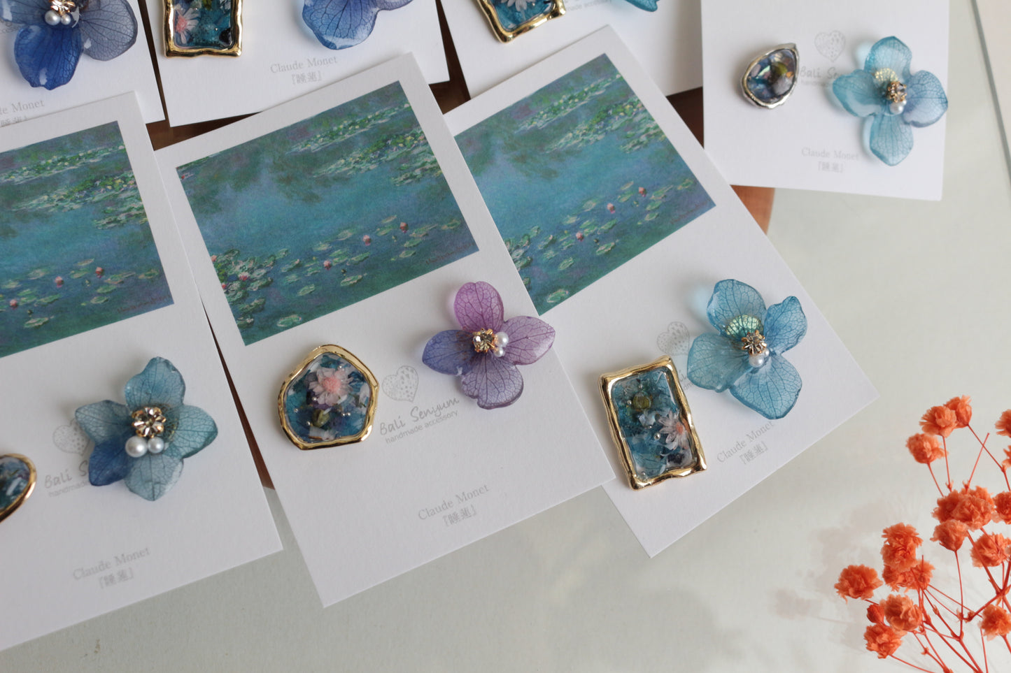 Monet Inspired Flower and Medallion No.15 ピアスTitanium Pierce 睡蓮