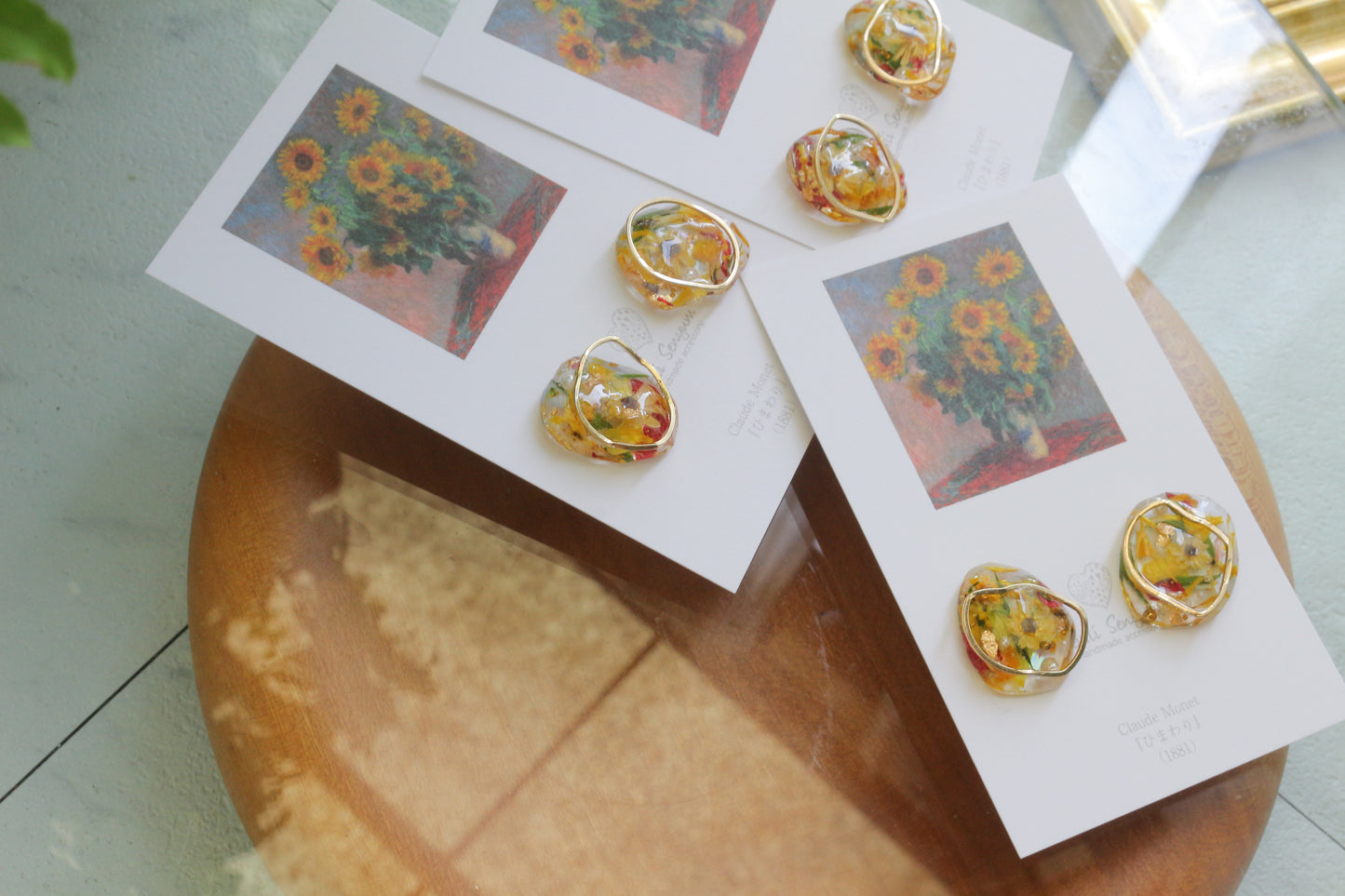 Monet Inspired Flower Medallion Earrings No.2 ピアスTitanium Pierce ひまわり