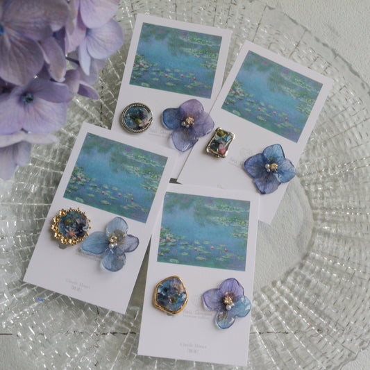Monet's Water Lilies Inspired Flower and Medallion No.32 イヤリング Clip-on 睡蓮