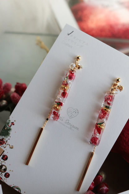 Dangling Christmas Stick Earrings with Pearl