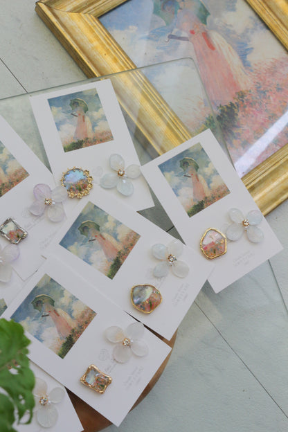 Monet Inspired Flower Earrings No.20 イヤリングClip-on 日傘をさす女性