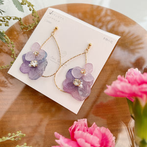 Teardrop Hoop Earrings with Hydrangeas No.14