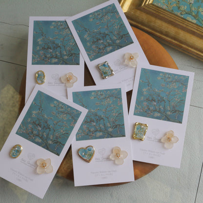 Gogh Inspired Flower and Medallion No. 1 Pierceチタンピアス - アーモンドの花