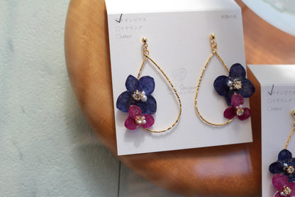 Teardrop Hoop Earrings with Hydrangeas No.19