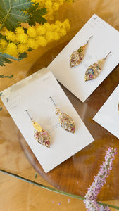Small Leaf Earrings With Seasonal Flower Petals No.2  - Time limited