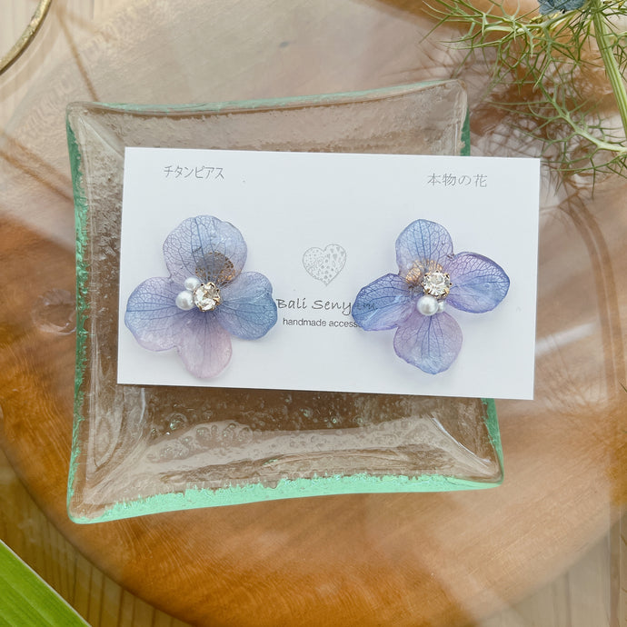 Rainy Season Hydrangea Earrings - 梅雨と紫陽花 - Titanium pierce (ピアス）
