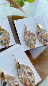 Leaf Earrings With Seasonal Flower Petals No.33