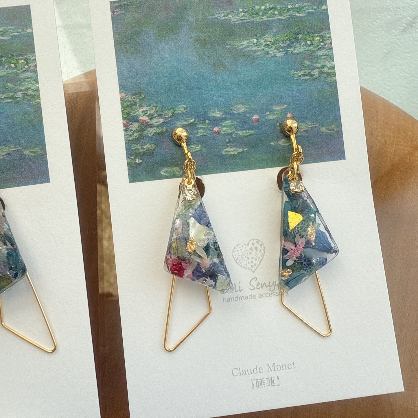 Claude Monet Water Lilies Inspired Triangular Floral Earrings -  No.34