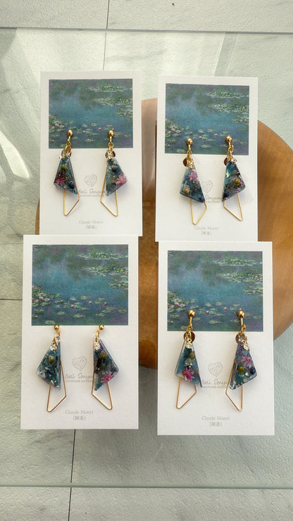 Claude Monet Water Lilies Inspired Triangular Floral Earrings -  No.32