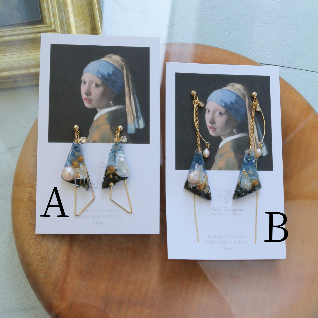 Johannes Vermeer Inspired Triangular Floral Earrings-真珠の耳飾りの少女