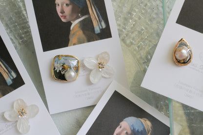 Vermeer's Inspired Flower and Medallion No.3 ピアス Pierce 真珠の耳飾りの少女