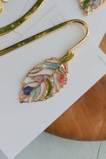 Golden Leaf Flower Bookmark No.3