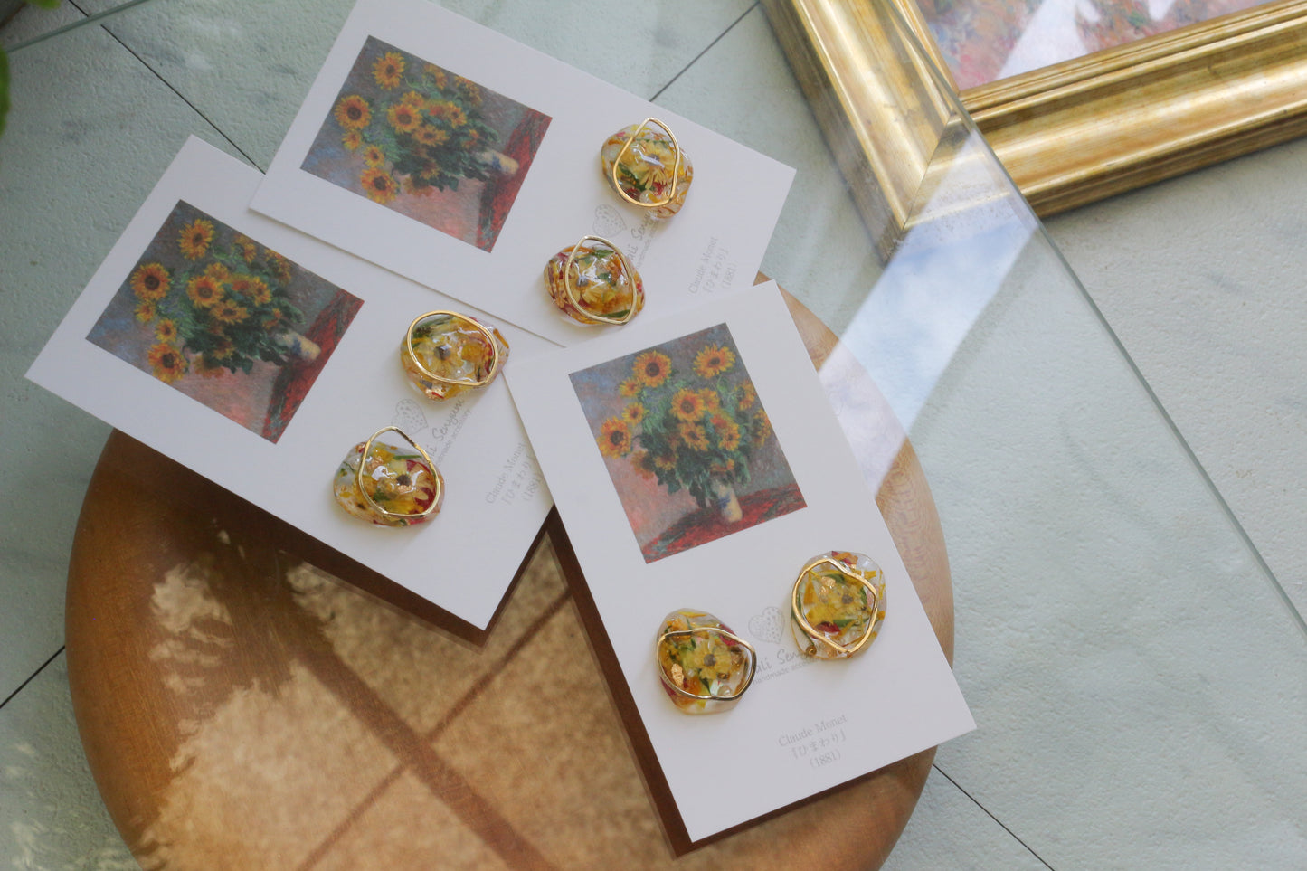 Monet Inspired Flower Medallion Earrings No.2 ピアスTitanium Pierce ひまわり