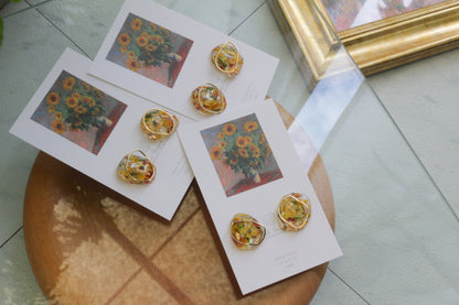 Monet Inspired Flower Medallion Earrings No.2 ピアスTitanium Pierce ひまわり