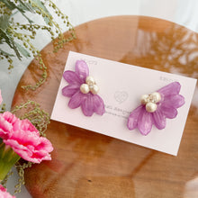 Purple Flower with Japanese Cotton Pearl Earrings -  Titanium Pierce