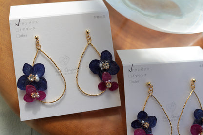 Teardrop Hoop Earrings with Hydrangeas No.19