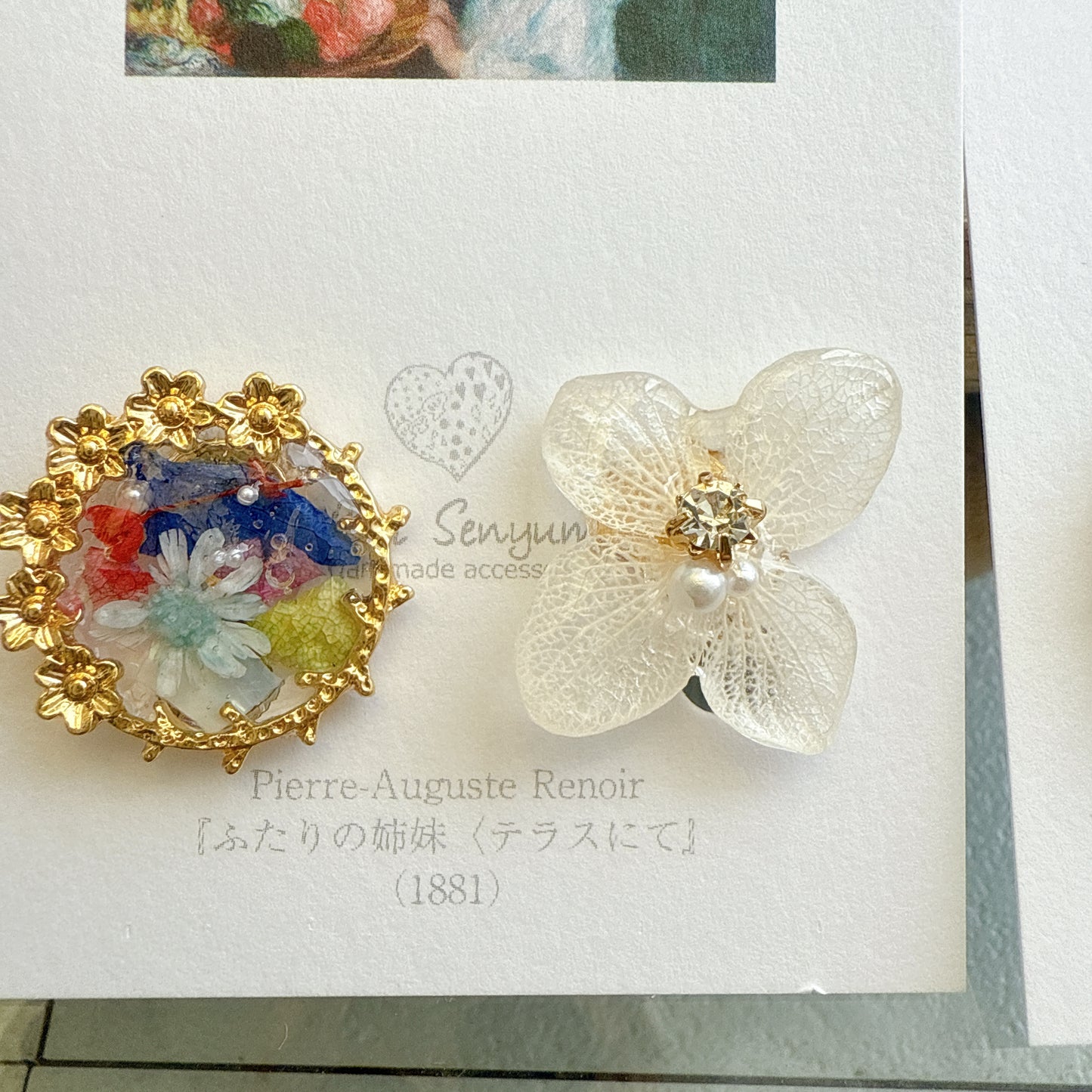 Renoir Inspired Flower Earrings No.2 イヤリング Clip-on "ふたりの姉妹"