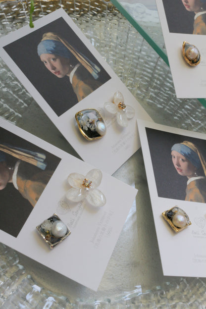Vermeer's Inspired Flower and Medallion No.3 ピアス Pierce 真珠の耳飾りの少女