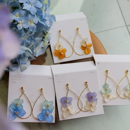 Teardrop Hoop Earrings with Hydrangeas No.15
