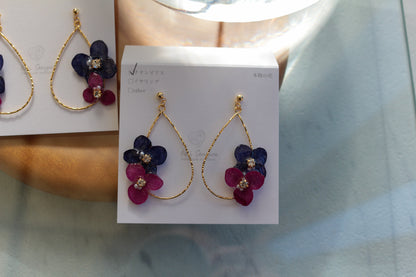Teardrop Hoop Earrings with Hydrangeas No.19
