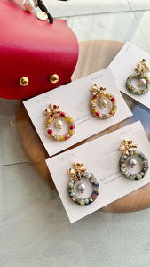 Colorful Christmas Wreath Earring