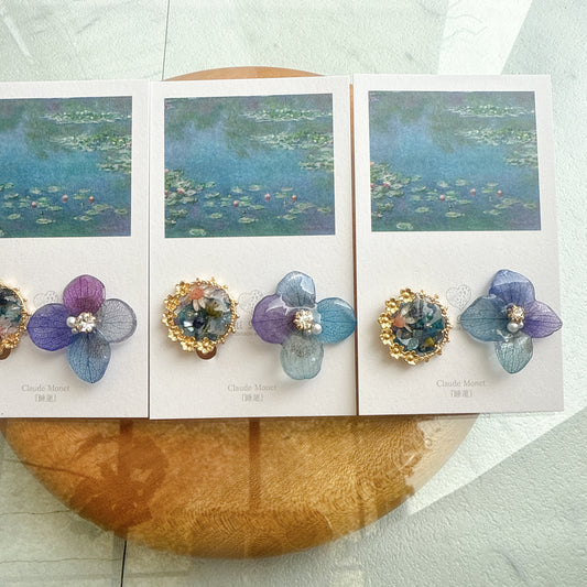 Monet Inspired Flower and Medallion Earrings No.4 イヤリング Clip-on 睡蓮