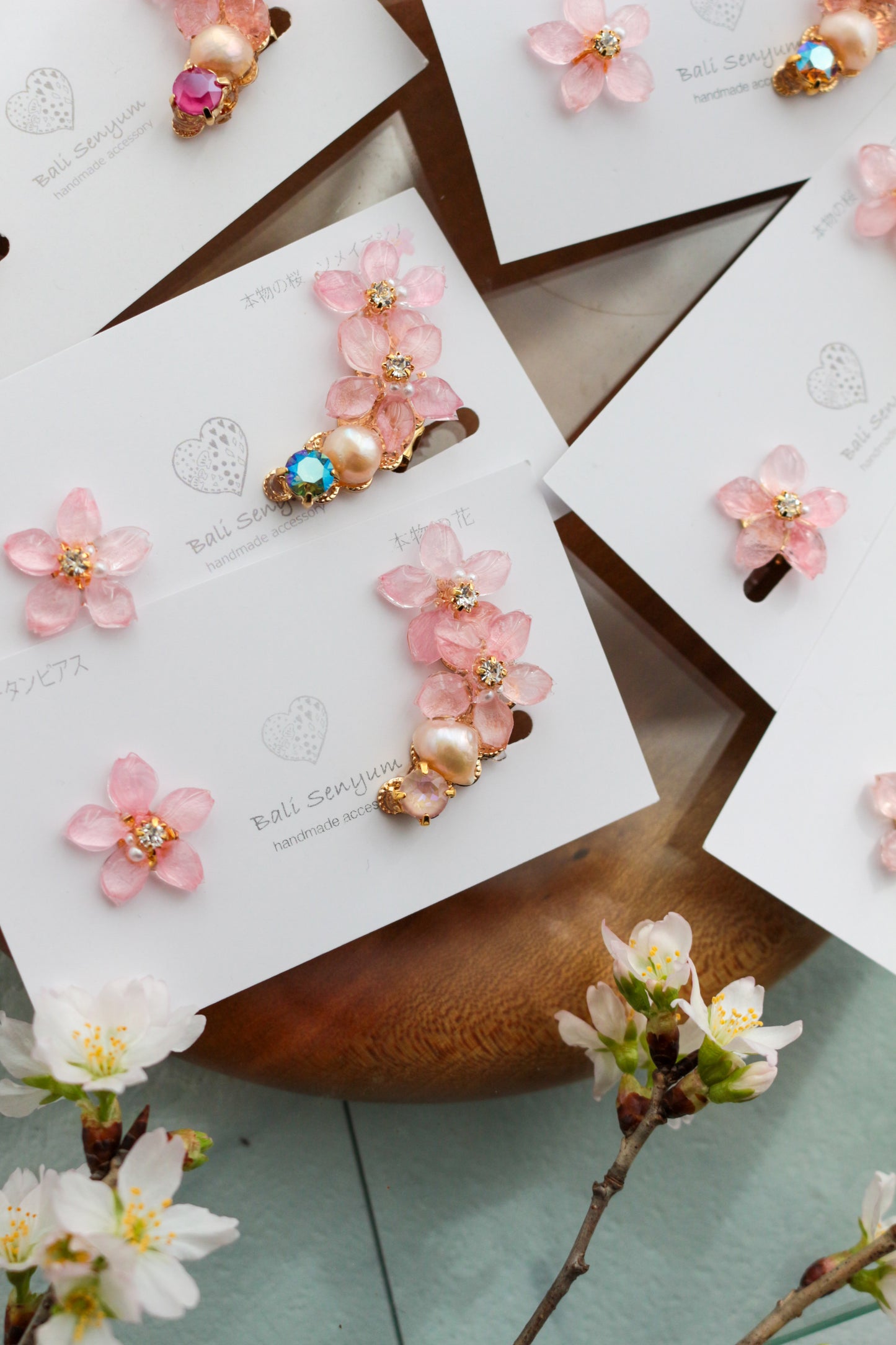 Someiyoshino Double Sakura Earring and Ear Cuff #S028