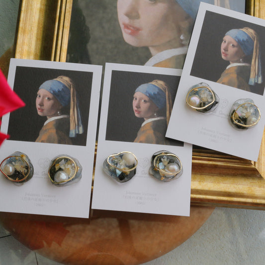 Vermeer's Inspired Flower & Pearl Earrings No.8 ピアス Pierce 真珠の耳飾りの少女