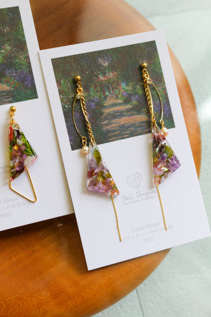 Claude Monet The Artist's Garden at Giverny Inspired Triangular Floral Earrings-ジヴェルニーの庭