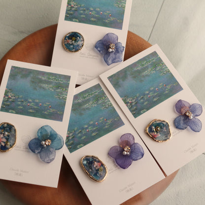 Monet Inspired Flower and Medallion No.17 ピアスTitanium Pierce 睡蓮