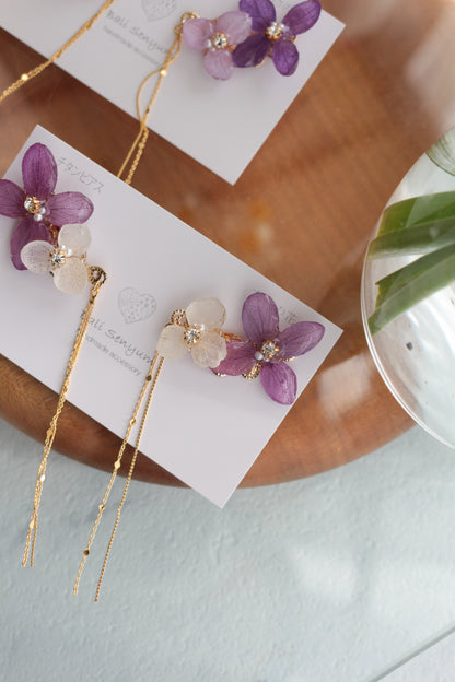 Hydrangea Flying Butterfly Earrings No.45 - Titanium Pierce(ピアス）