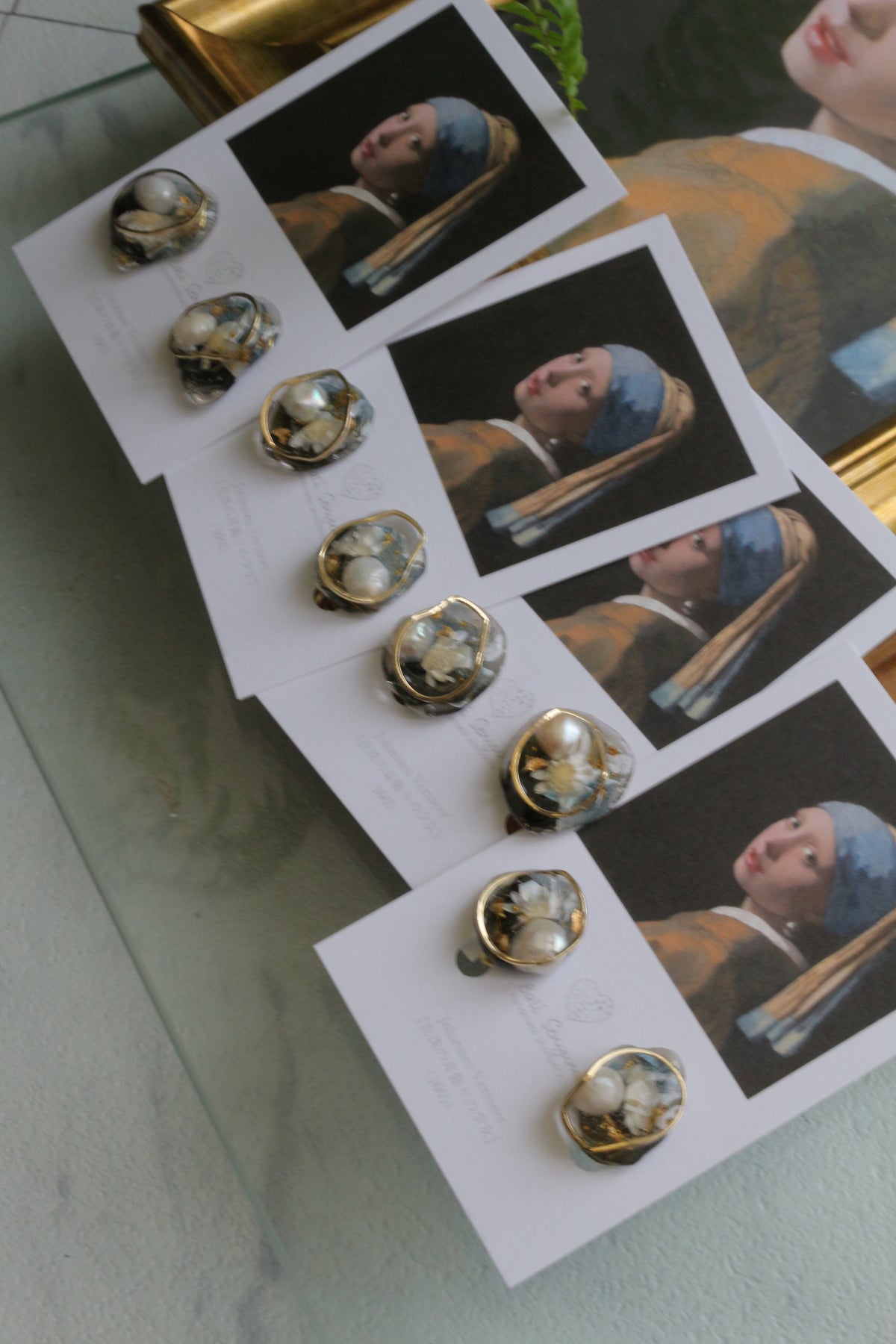 Vermeer's Inspired Flower & Pearl Earrings  No.5 イヤリング Clip-on 真珠の耳飾りの少女