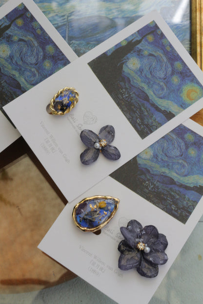 Gogh Inspired Flower and Medallion No.2 イヤリング Clip-on 星月夜