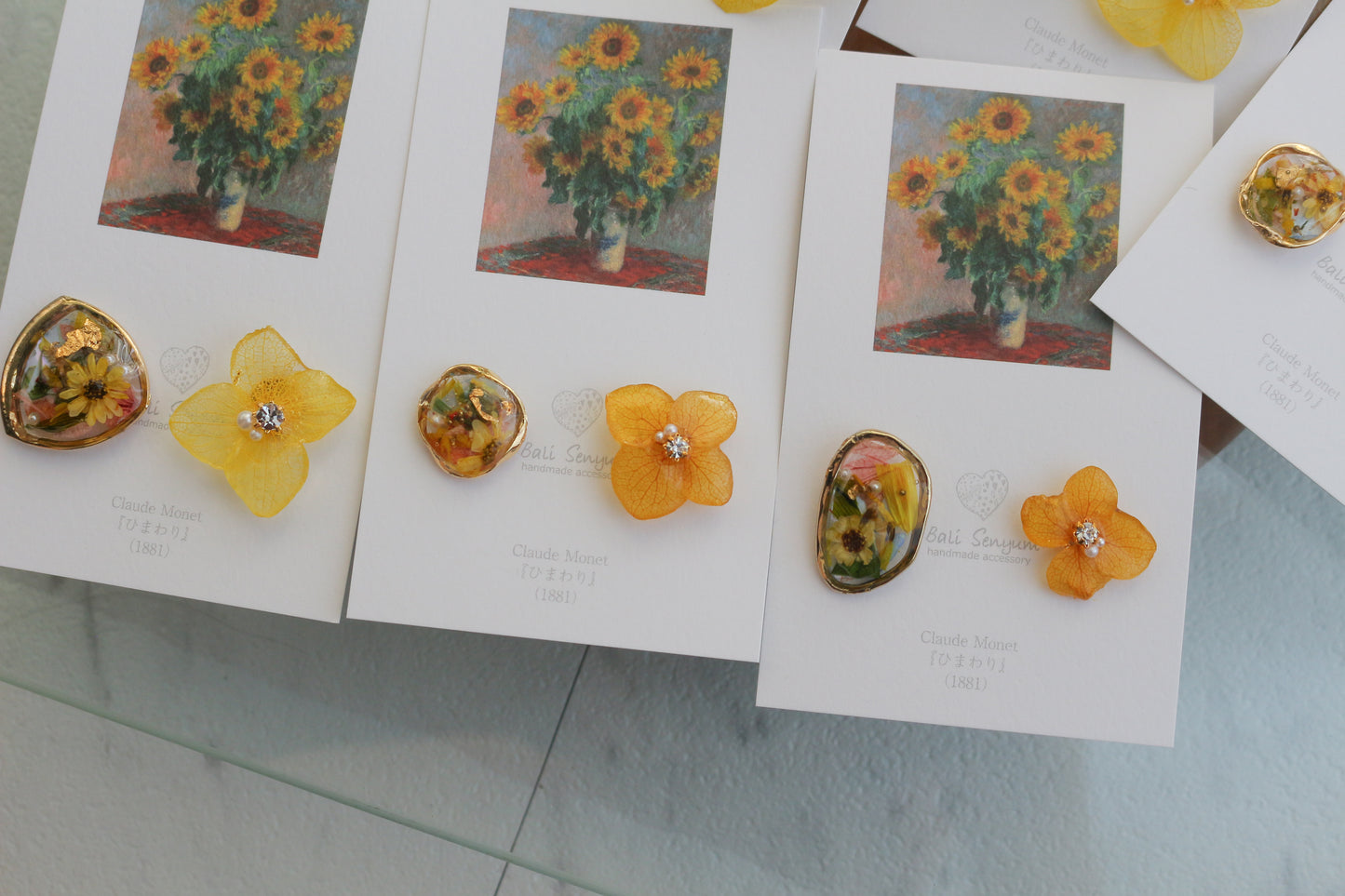 Monet Inspired Flower Earrings No.9 ピアスTitanium Pierce ひまわり