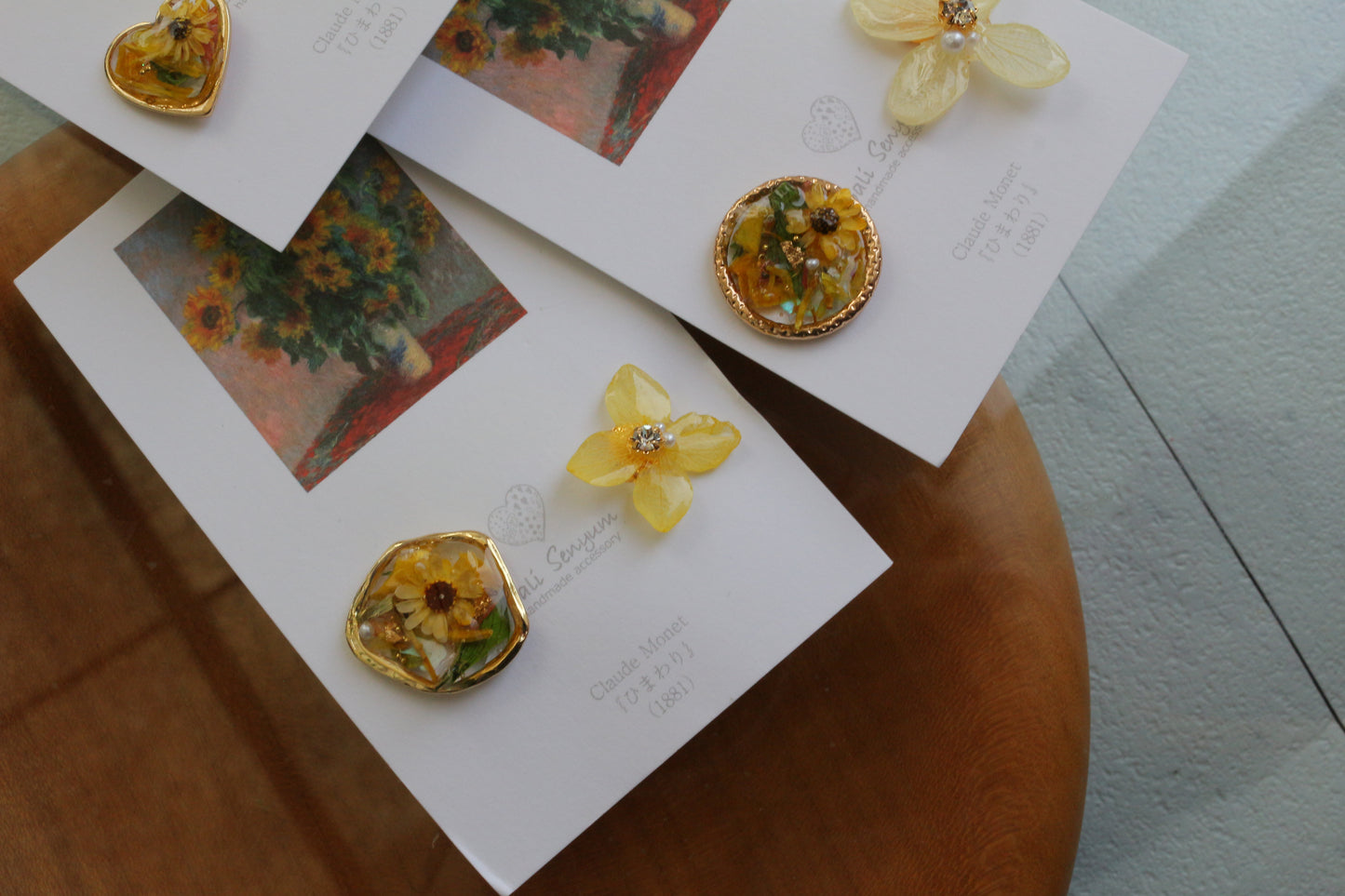 Monet Inspired Flower Earrings No.20 ピアスTitanium Pierce ひまわり