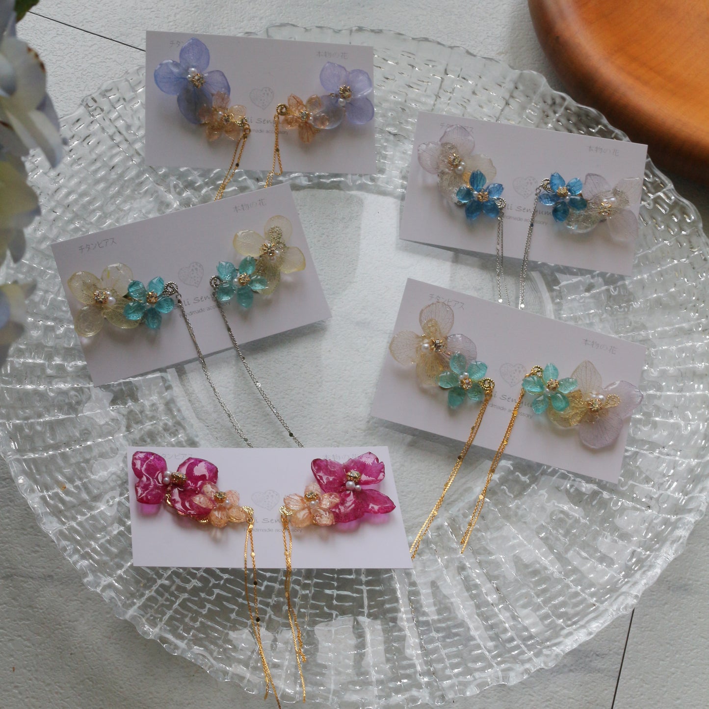 Hydrangea Flying Butterfly Earrings No.56 - Titanium Pierce(ピアス）