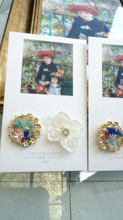 Renoir Inspired Flower Earrings No.2 イヤリング Clip-on "ふたりの姉妹"
