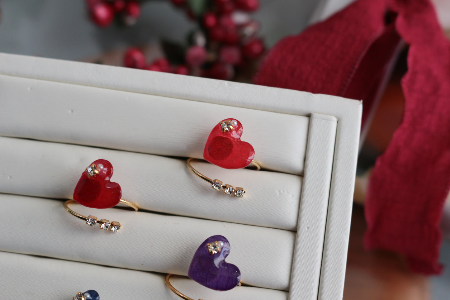 Heart Ring with Three Gems No.1