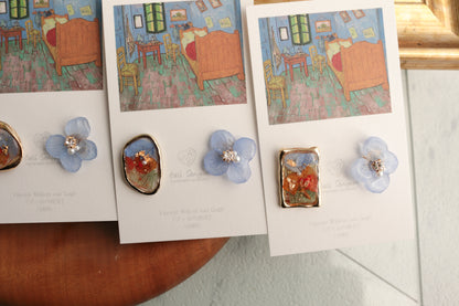 Gogh Inspired Flower and Medallion Earring No.3 ピアスTitanium Pierce ゴッホの寝室