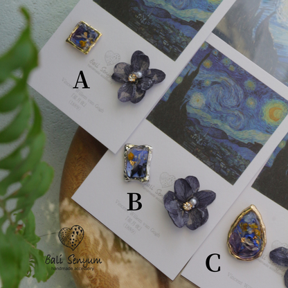 Gogh Inspired Flower and Medallion No. 1 Pierceチタンピアス - 星月夜