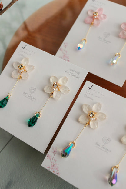 Someiyoshino Sakura Earrings with Hanging Sparkling Gem No.2 - 2026