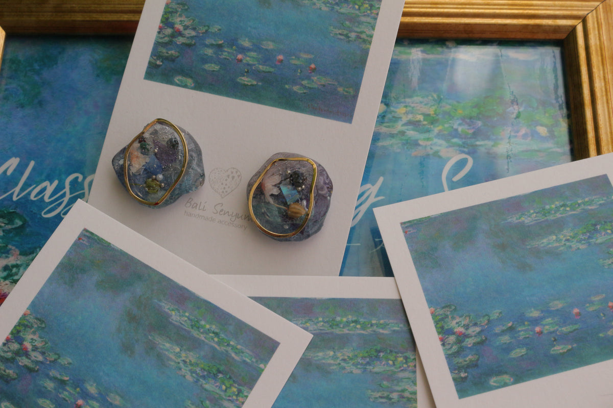 Monet Inspired Flower Medallion Earrings No.7 ピアスTitanium Pierce 睡蓮