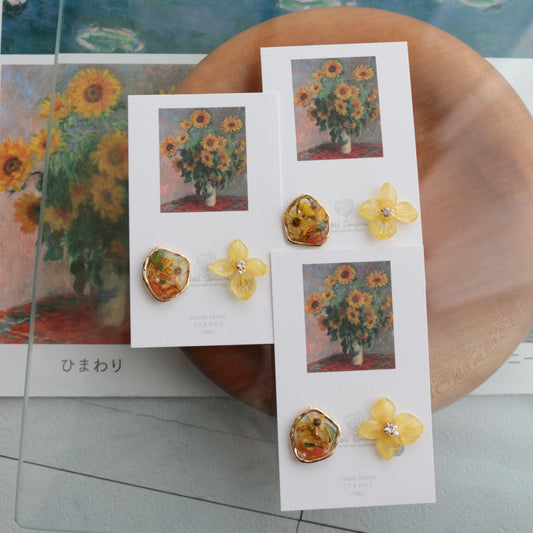 Monet Inspired Flower Earrings No.13 イヤリング Clip-on ひまわり